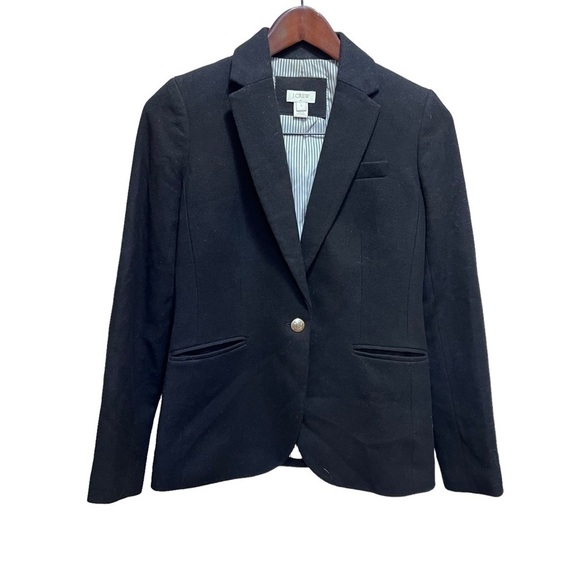 J. Crew Black Wool Blazer Size 0 Classic Monochrome Neutral Business Casual - Picture 1 of 13